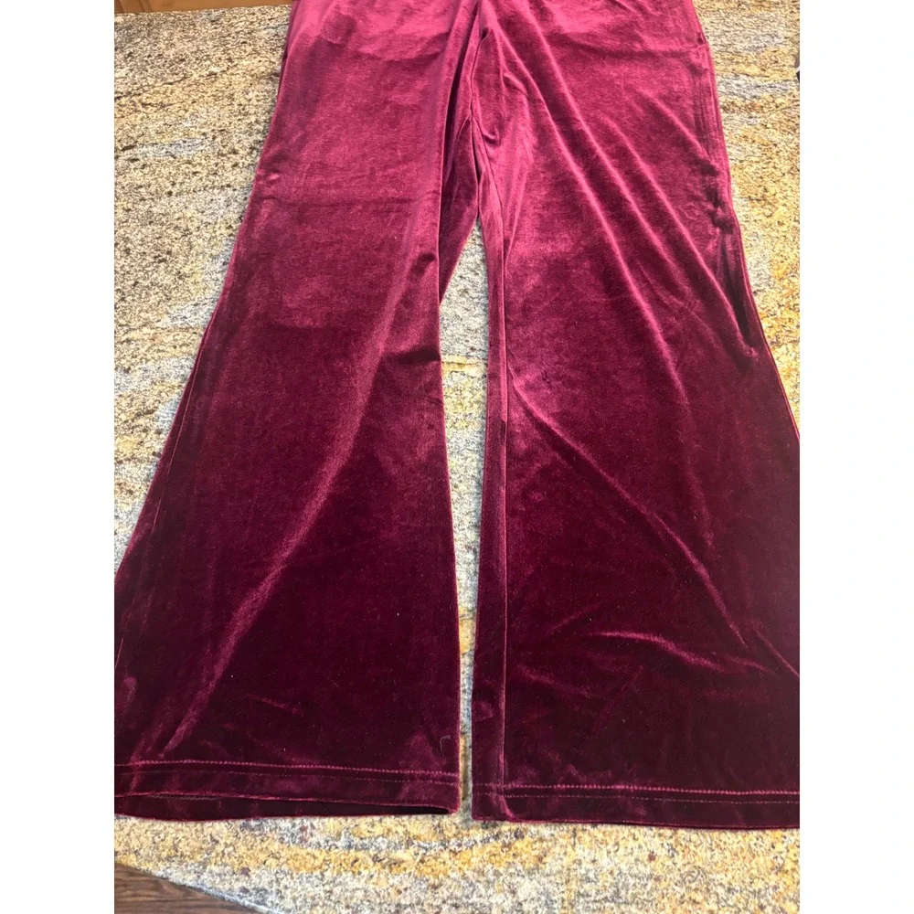 NWT MARC NEW YORK Andrew Marc Velour Wide Leg Pants Burgundy Size L‎ MSRP $79